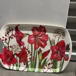 Floral Serving Tray with Red Flowers
